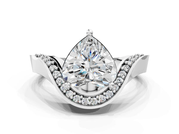 White gold Heart Solitaire Diamond Engagement Ring with Pave Band and Four-Prong Setting
