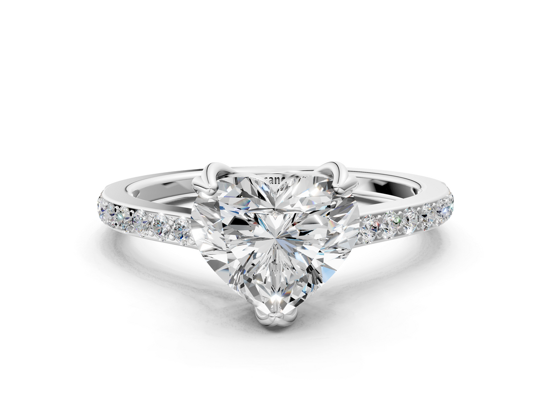 White gold Heart Solitaire Diamond Engagement Ring with Pave Band and Six-Prong Setting_82