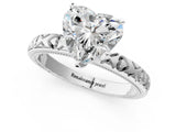 White gold Heart Solitaire Diamond Engagement Ring with XO Engraved Band and Four-Prong Setting 1