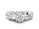 White gold Heart Solitaire Diamond Leaf Vine Band with Prong Setting_74