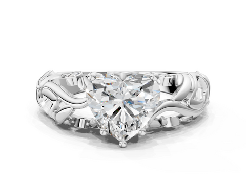 White gold Heart Solitaire Diamond Leaf Vine Band with Prong Setting_78