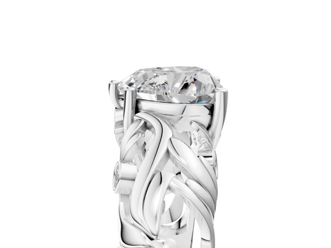 White gold Heart Solitaire Diamond Leaf Vine Band with Prong Setting_79