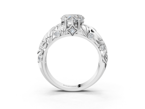White gold Heart Solitaire Diamond Leaf Vine Band with Prong Setting_81