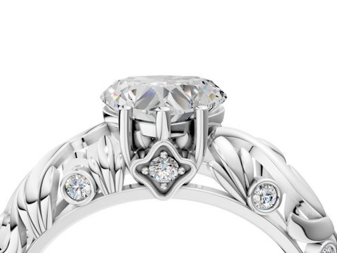 White gold Heart Solitaire Diamond Leaf Vine Band with Prong Setting_82