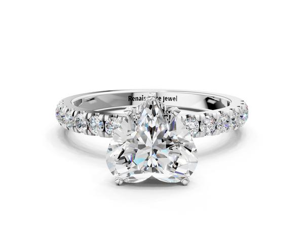 White gold Heart Cut Diamond Solitaire Ring with Pavé Accents and Four-Prong Setting