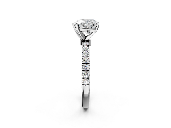 White gold Heart Cut Diamond Solitaire Ring with Pavé Accents and Four-Prong Setting