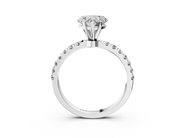 White gold Heart Cut Diamond Solitaire Ring with Pavé Accents and Four-Prong Setting