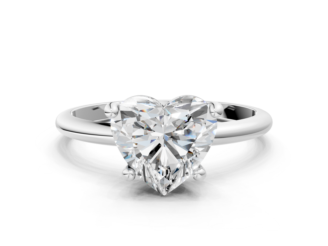 White gold Heart Solitaire Diamond Ring with 4-Prong Setting on a Classic Band_3