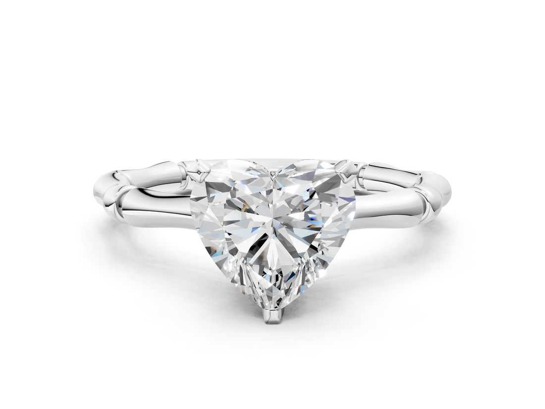 White gold Heart Solitaire Diamond Ring with Bamboo Band and Four-Prong Setting_80