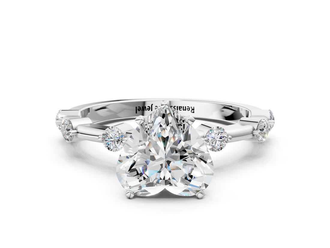 White gold Heart Solitaire Diamond Ring with Bezel Set Side Stones and Prong Setting_4