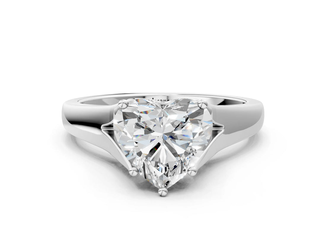 White gold Heart Solitaire Diamond Ring with Cathedral Band and Four-Prong Setting_66