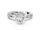 White gold Heart Solitaire Diamond Ring with Channel-Set Baguette Band and Four-Prong Setting_72