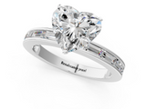 White gold Heart Solitaire Diamond Ring with Channel-Set Baguette Band and Four-Prong Setting_73
