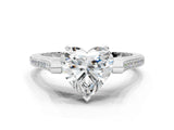 White gold Heart Solitaire Diamond Ring with Channel Set Band and Bezel Prong Setting_56