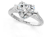 White gold Heart Solitaire Diamond Ring with Channel Set Band and Bezel Prong Setting_57