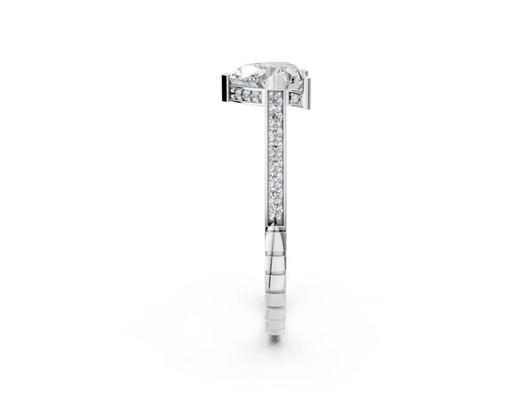 White gold Heart Solitaire Diamond Ring with Channel Set Band and Bezel Prong Setting