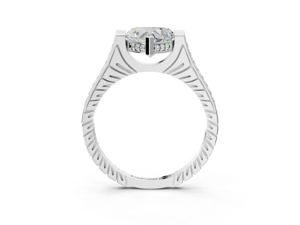 White gold Heart Solitaire Diamond Ring with Channel Set Band and Bezel Prong Setting