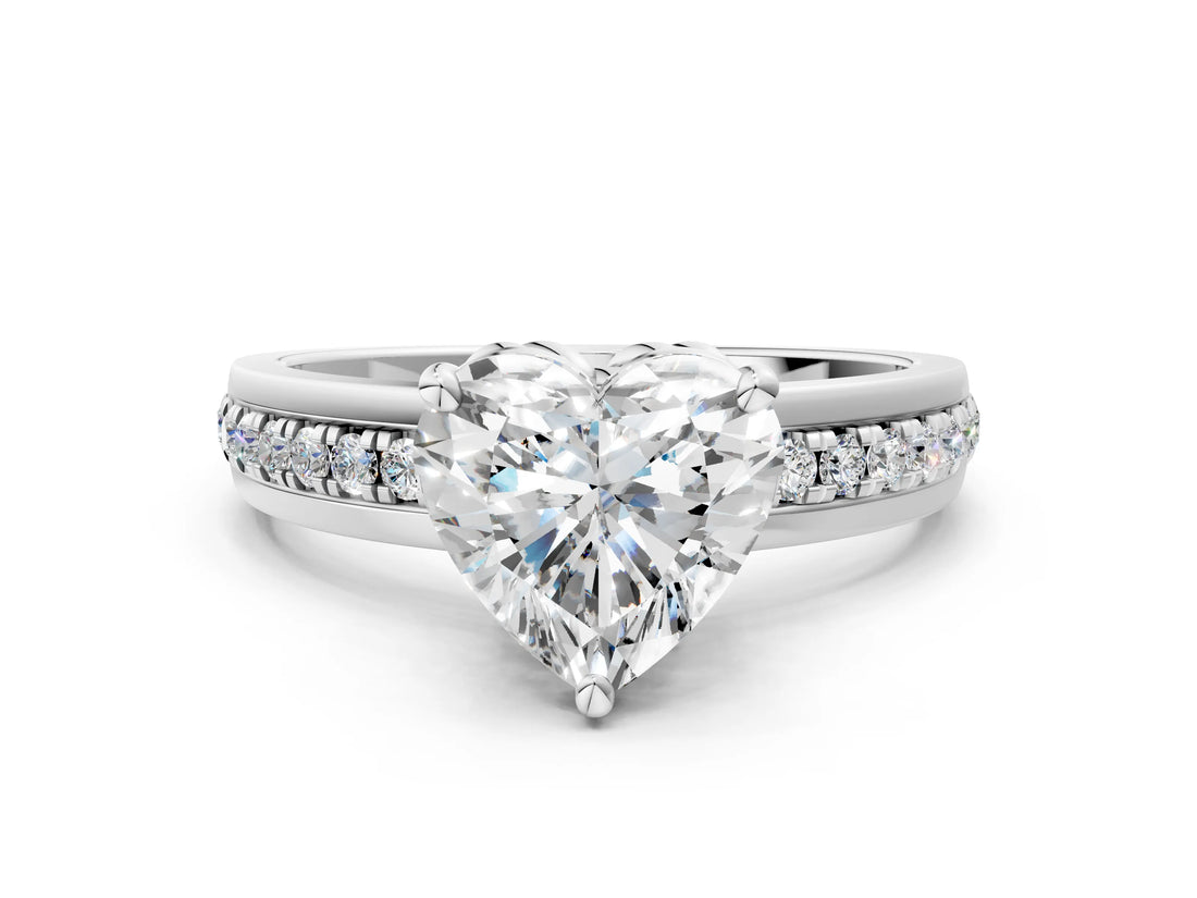 White gold Heart Solitaire Diamond Ring with Channel Set Band and Six-Prong Setting_48