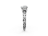 White gold Heart Solitaire Diamond Ring with Filigree Band and Four-Prong Setting_73