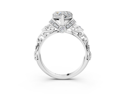 White gold Heart Solitaire Diamond Ring with Filigree Band and Four-Prong Setting_78