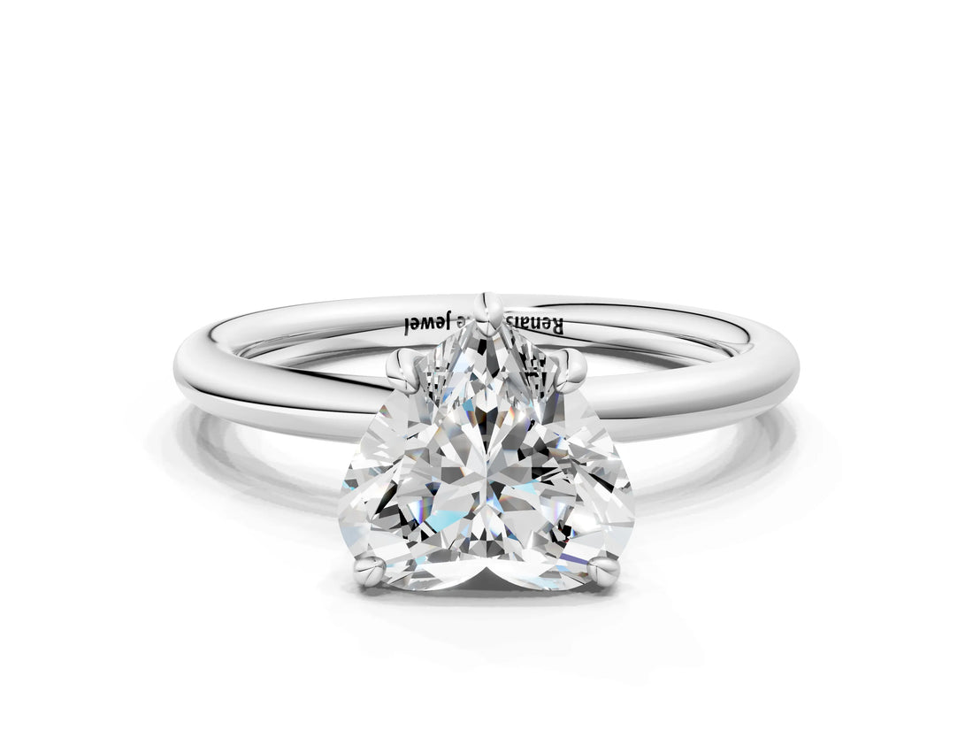 White gold Heart Solitaire Diamond Ring with Four-Prong Setting on a Plain Band_19