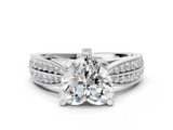 White gold Heart Solitaire Diamond Ring with Milgrain Pavé Band and Four-Prong Setting_122