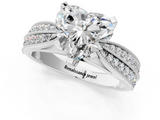 White gold Heart Solitaire Diamond Ring with Milgrain Pavé Band and Four-Prong Setting_125