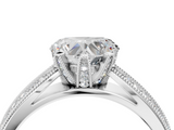 White gold Heart Solitaire Diamond Ring with Milgrain Pavé Band and Four-Prong Setting_126