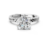 White gold Heart Solitaire Diamond Ring with Milgrain and Black Enamel X Pattern Band_119
