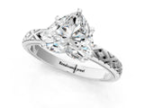 White gold Heart Solitaire Diamond Ring with Milgrain and Black Enamel X Pattern Band_119