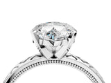 White gold Heart Solitaire Diamond Ring with Milgrain and Black Enamel X Pattern Band_123
