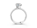 White gold Heart Solitaire Diamond Ring with Milgrain and Black Enamel X Pattern Band_126