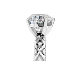 White gold Heart Solitaire Diamond Ring with Milgrain and Black Enamel X Pattern Band_128