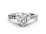 White gold Heart Solitaire Diamond Ring with Pavé Band and Four-Prong Setting_123
