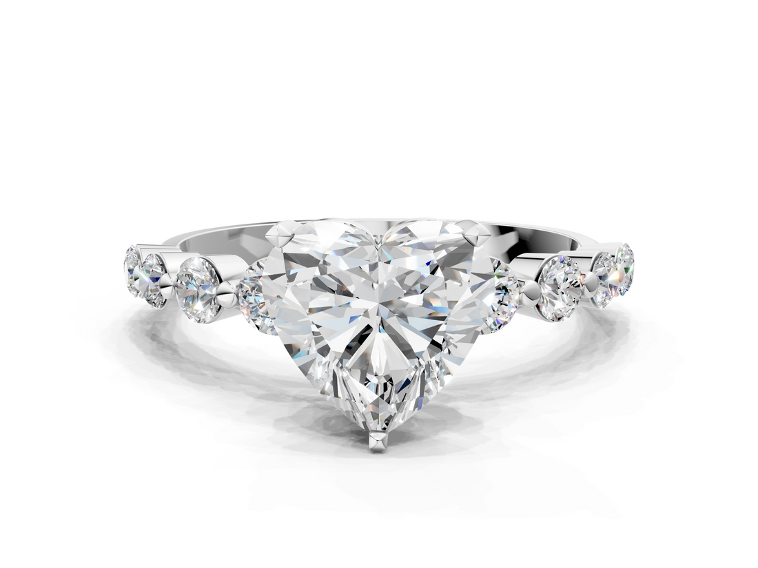 White gold Heart Solitaire Diamond Ring with Pave Band and Four-Prong Setting_298