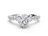 White gold Heart Solitaire Diamond Ring with Pave Band and Four-Prong Setting_298
