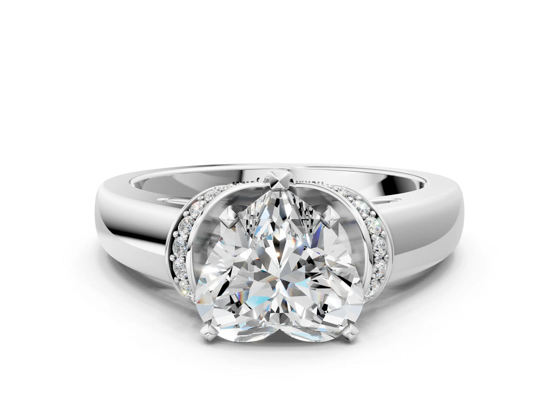 White gold Heart Solitaire Diamond Ring with Pave Band and Six-Prong Setting_51