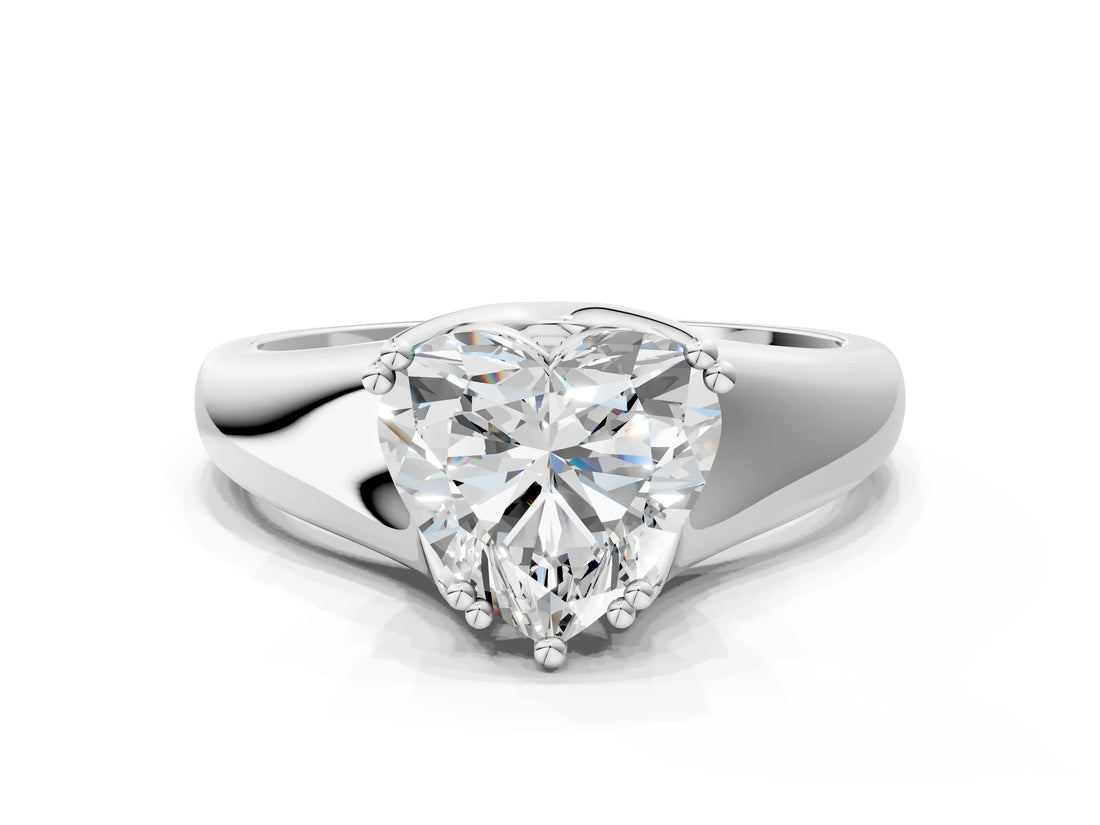 White gold Heart Solitaire Diamond Ring with Six-Prong Cathedral Setting_32