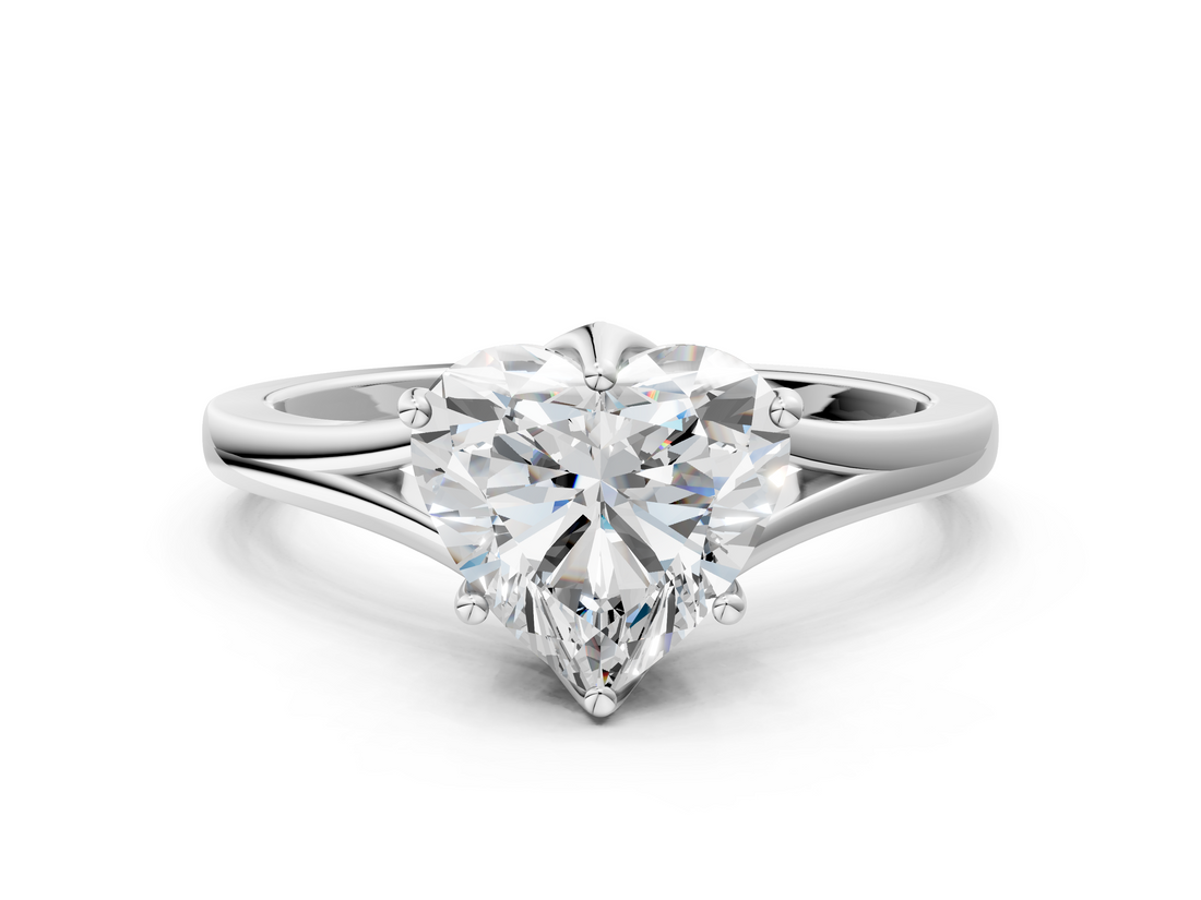 White gold Heart Solitaire Diamond Ring with Six-Prong Setting and Tapered Band_24