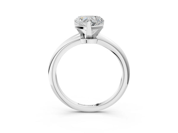 White Gold Heart-Shaped Solitaire Engagement Ring Setting with Tapered Band and Basket Head