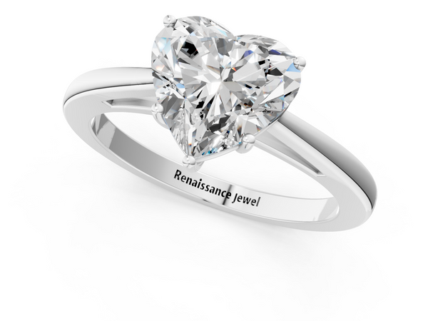White gold Heart Solitaire Diamond Ring with Split Shank and Four-Prong Setting