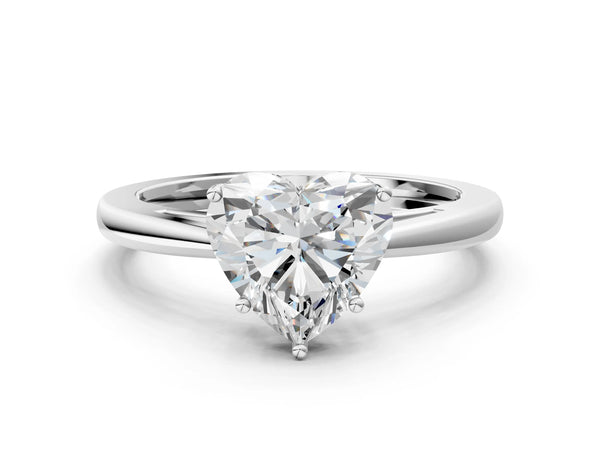 White gold Heart Solitaire Diamond Ring with Split Shank and Four-Prong Setting