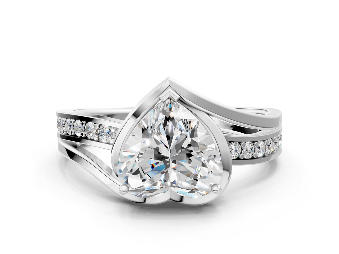 White gold Heart Solitaire Diamond Ring with Split Shank and Prong Setting_149