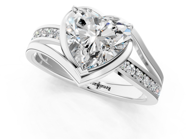White Gold Heart-Shaped Bypass Split Shank Engagement Ring Setting with Channel Set Accents