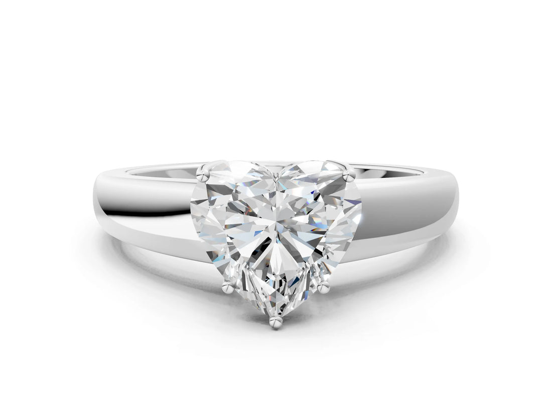White gold Heart Solitaire Diamond Ring with Tapered Band and Four-Prong Setting_49