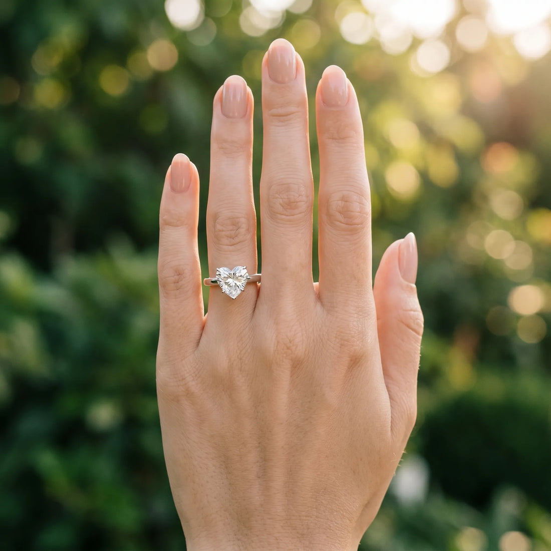 White gold Heart Solitaire Diamond Ring with Thin Band and Four-Prong Setting_20