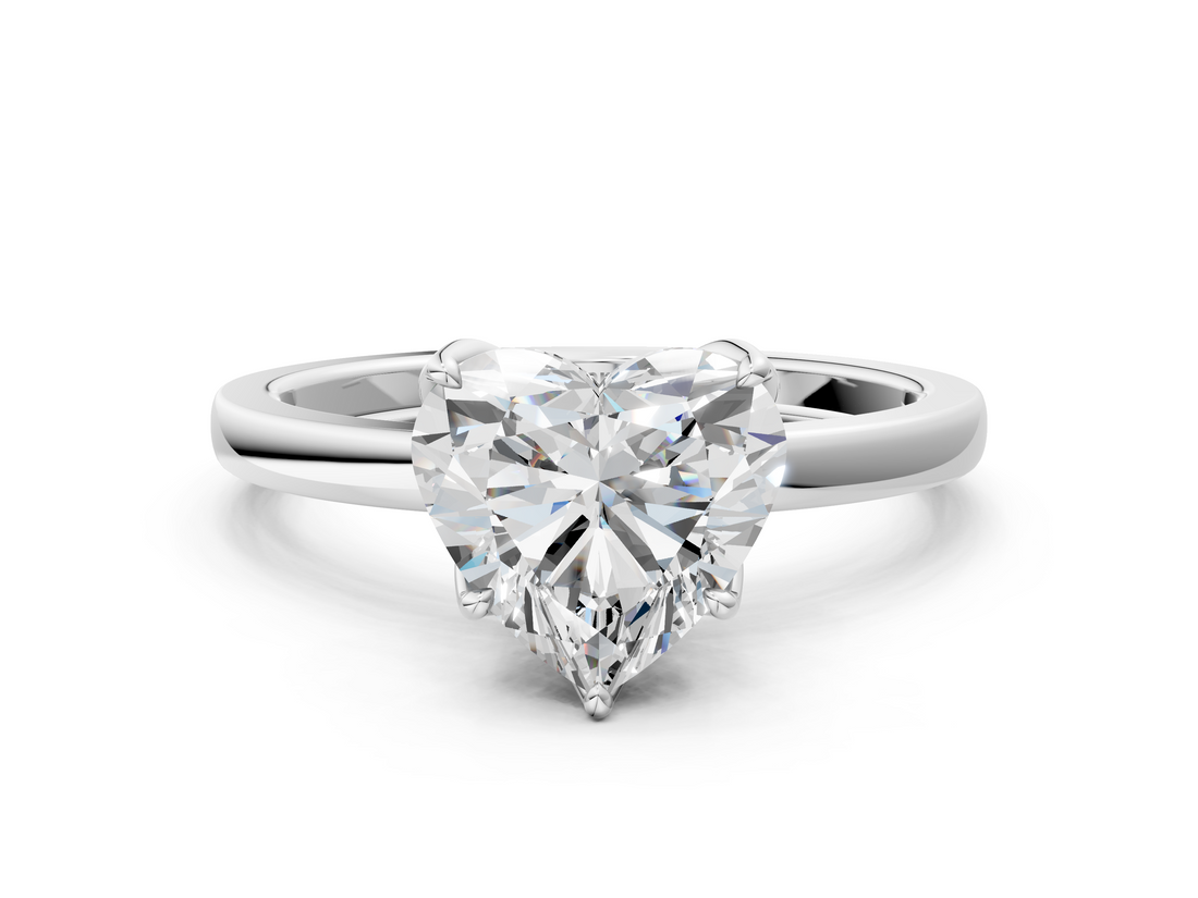 White gold Heart Solitaire Diamond Ring with Thin Band and Four-Prong Setting_3
