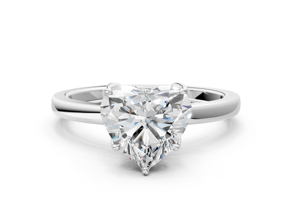 White gold Heart Solitaire Diamond Ring with Thin Band and Four-Prong Setting