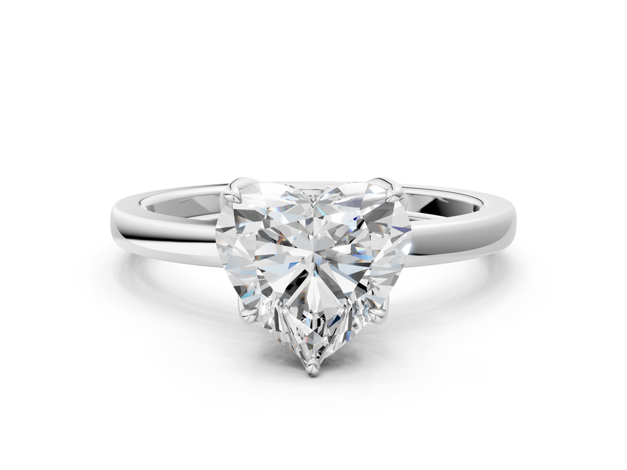 White gold Heart Solitaire Diamond Ring with Thin Band and Four-Prong Setting