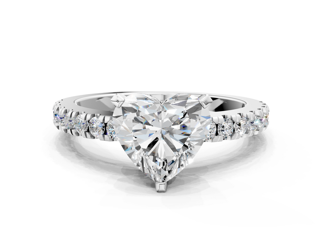 White gold Heart Solitaire Diamond with Pavé Band and Four-Prong Setting_107